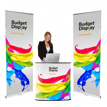 Compleet pakket met Counter en 2 Alpha PRO roll up banners